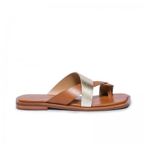 Bernardo Amelia Cross Strap Slidesandaler Dame Gull Brune | XMY6267TR