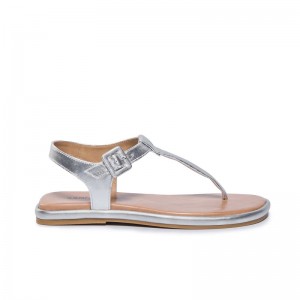 Bernardo Tucson T-Strap Flate Sandaler Dame Sølv | GIP5454ED