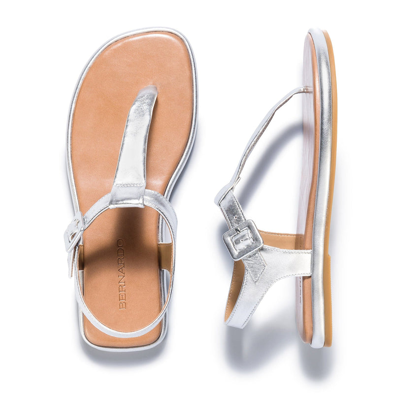 Bernardo Tucson T-Strap Flate Sandaler Dame Sølv | GIP5454ED